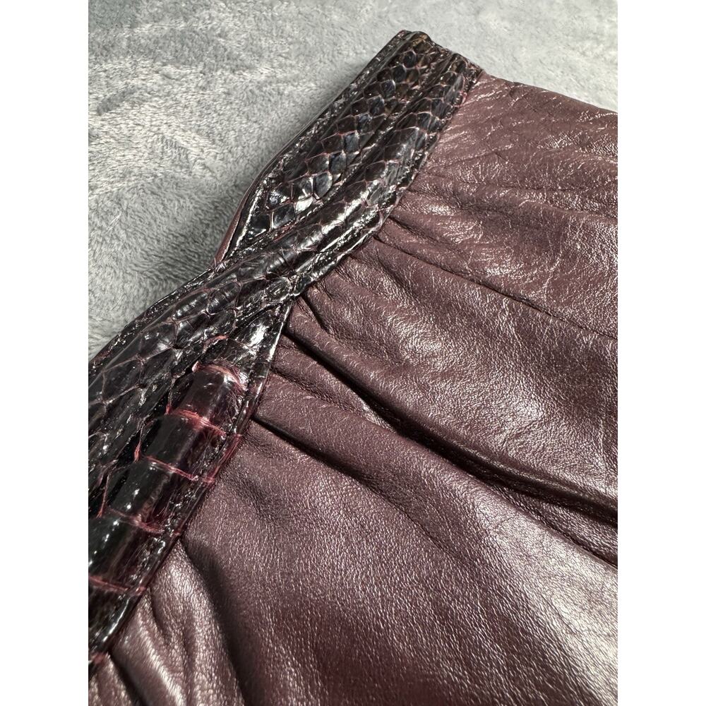 Burgundy Leather Crossbody Bag Croc Embossed Trim Minimal Slouchy Vintage